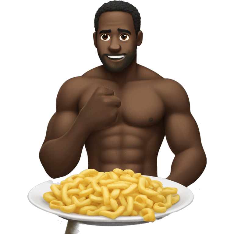 Big shirtless black dude eating  emoji