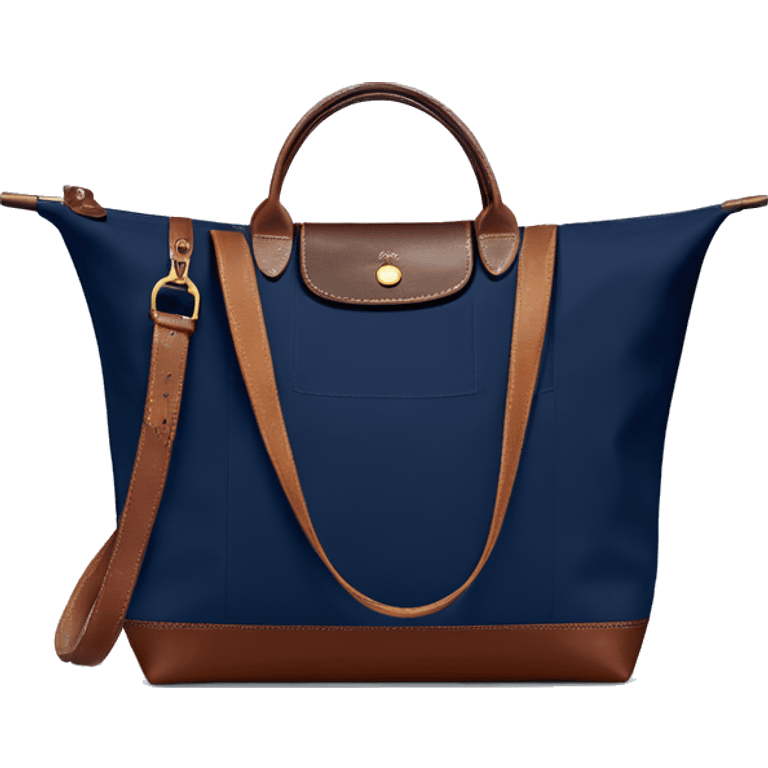 navy blue Longchamp tote bag with brown leather handles emoji