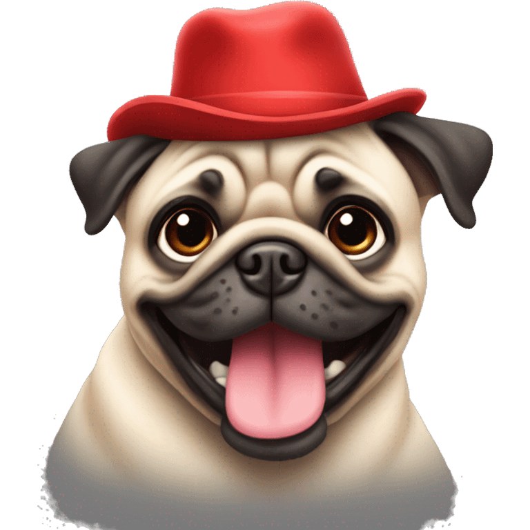 Cheerful pug in a red hat emoji