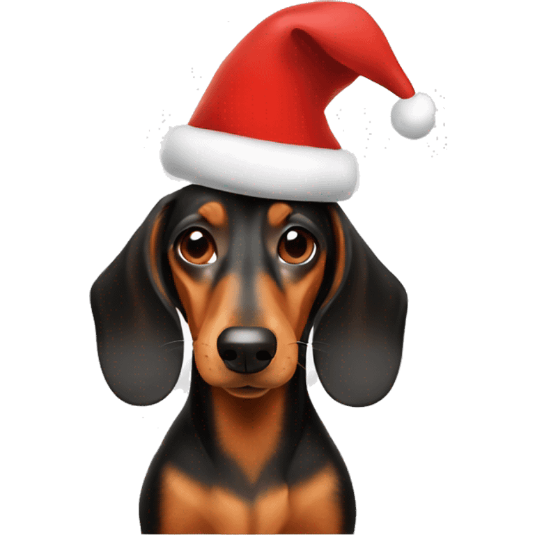 Dachshund wearing Christmas hat emoji