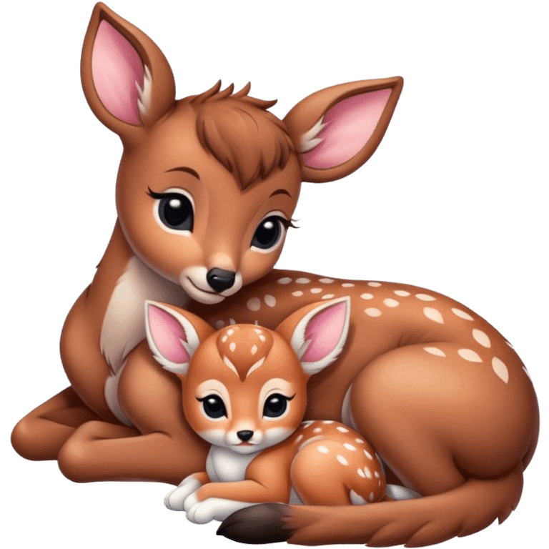 Cute baby deer and kitten curled up together  emoji