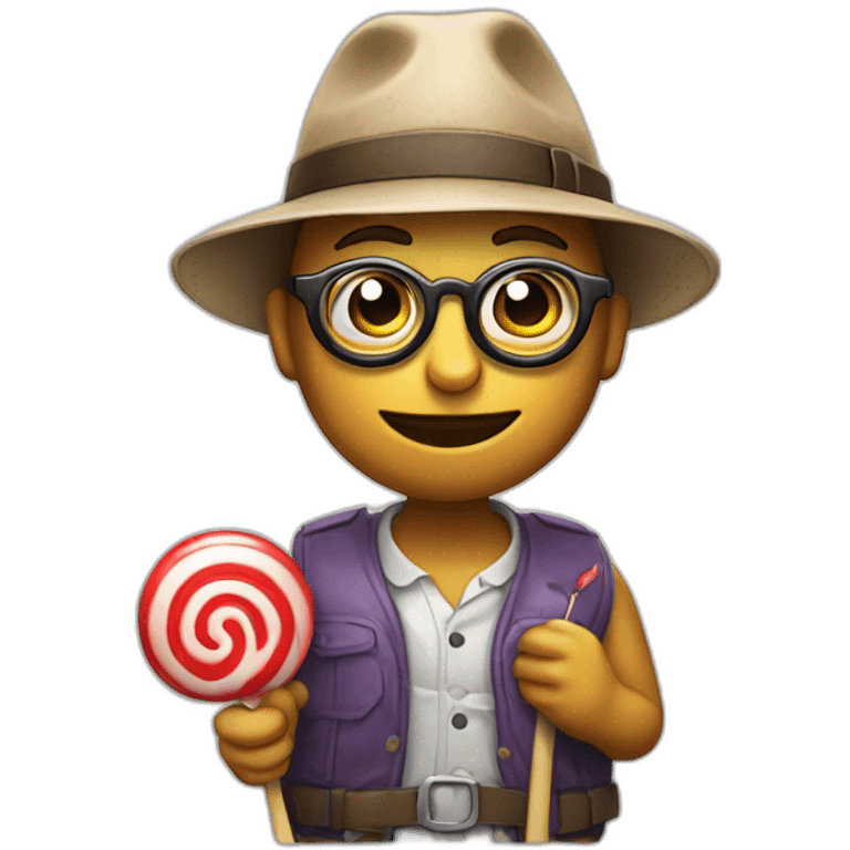 nerd emoji with propeller hat holding a lollipop emoji