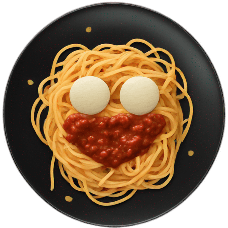 Spaghetti and sauce on black plate heart emoji