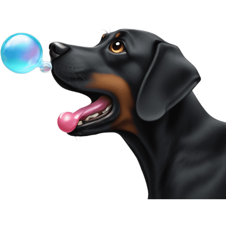 Black dog blowing gum bubble emoji