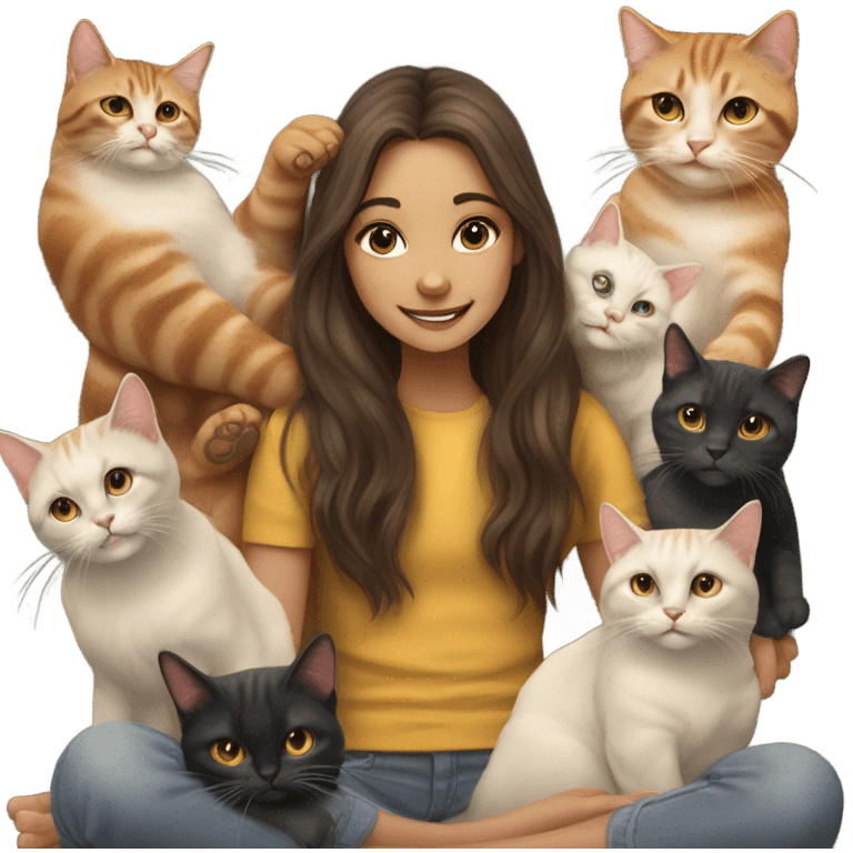 realistic portrait of a girl with cats emoji