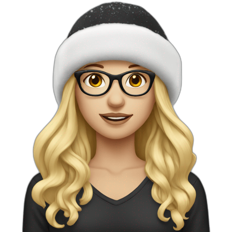 blonde girl  lack glasses black snow hat emoji