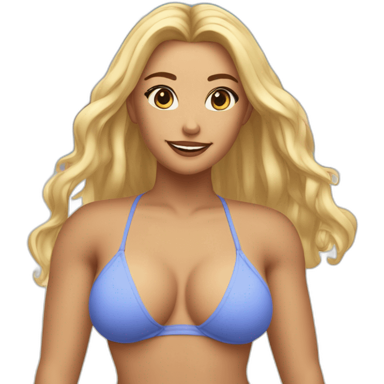 Slim-thicc Caucasian woman bikini hands in hair pose (beach body) emoji