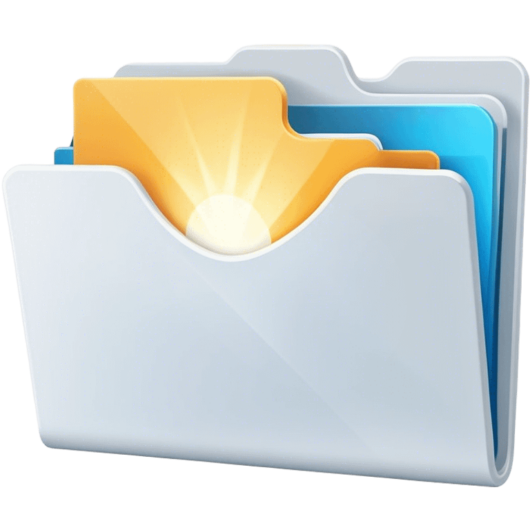 A modern, minimalist flat-style illustration of an open folder with a soft, glowing light emanating from inside.  emoji