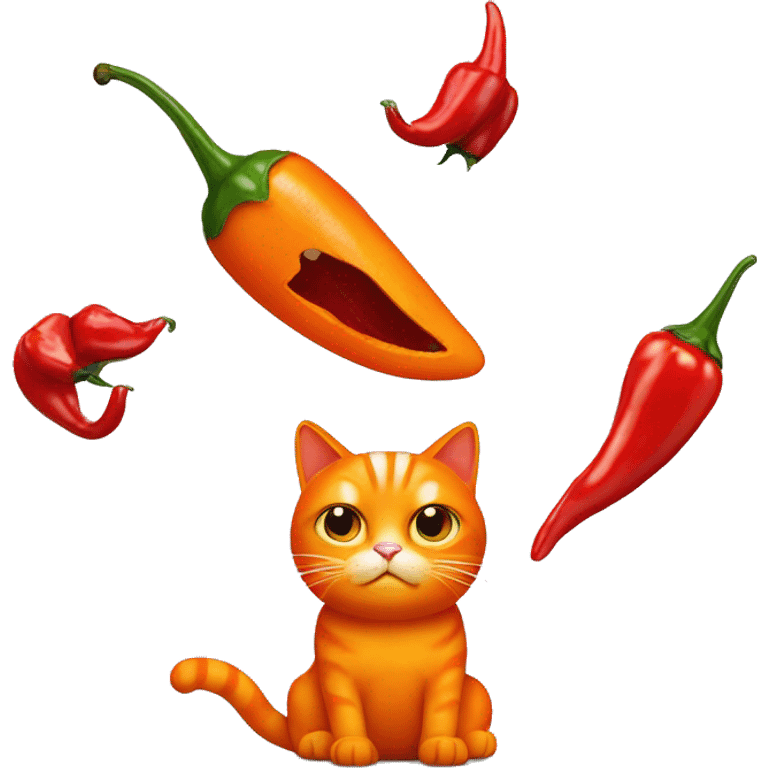 Orange cat and a chilli pepper emoji