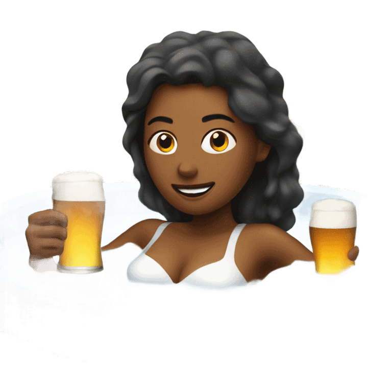 Female in hot tub with beer emoji