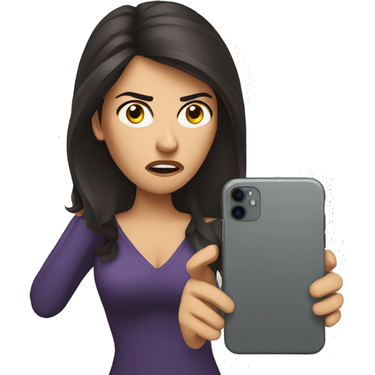 Brunette angry Woman talking on cell phone emoji