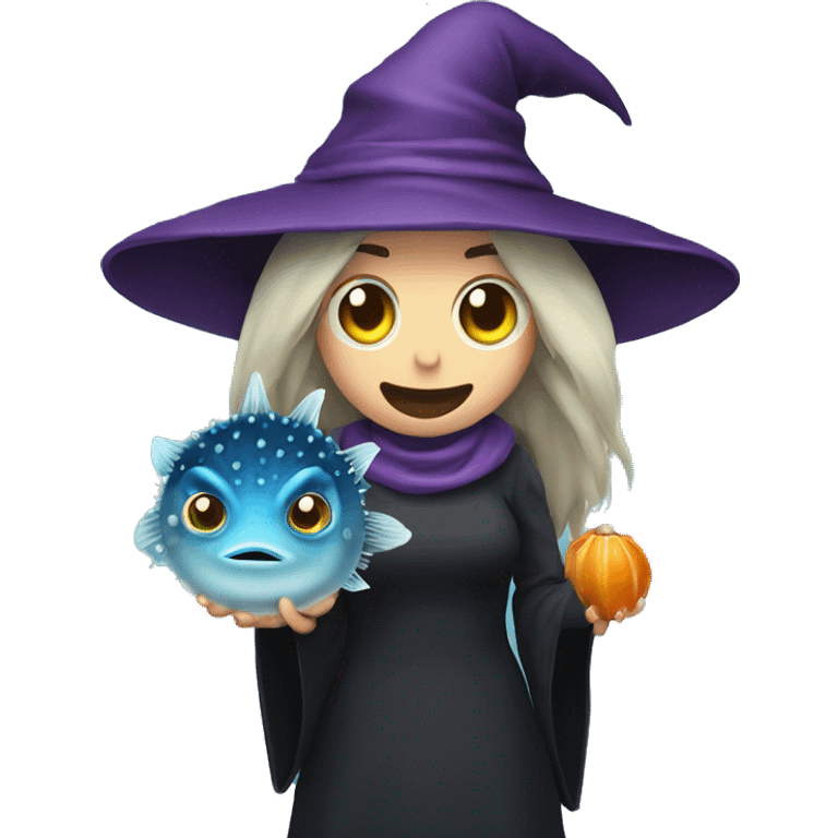 Witch and a pufferfish together emoji