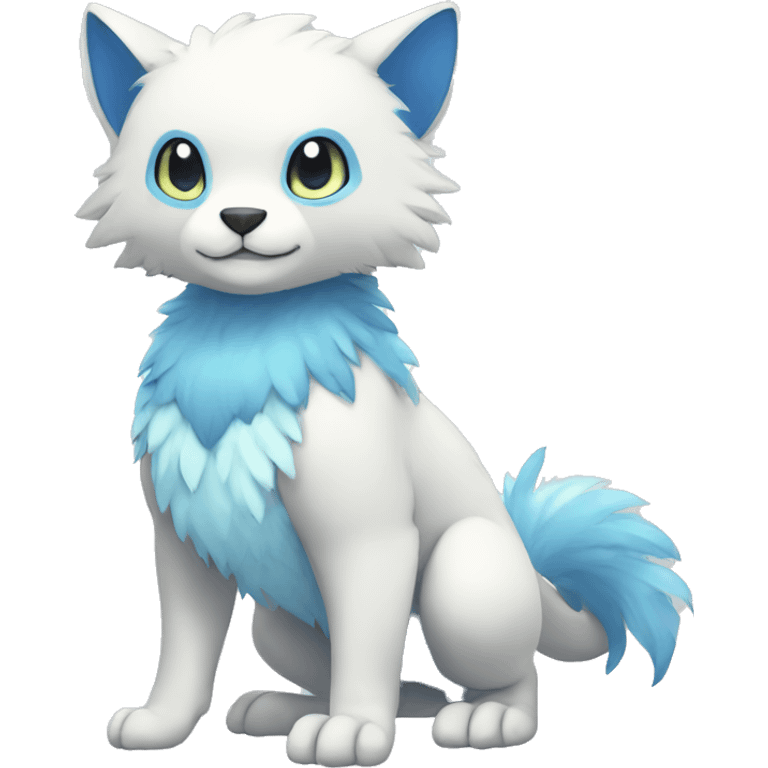 Cute cool white blue animal hybrid Fakemon full body emoji