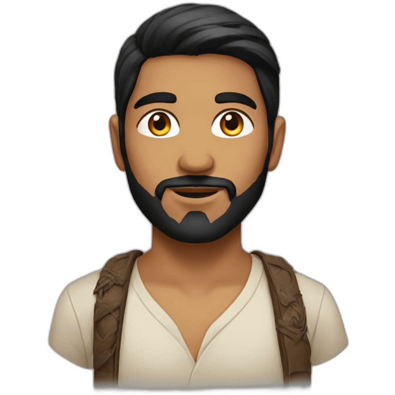 white tone young indian with black beard and medium hair emoji