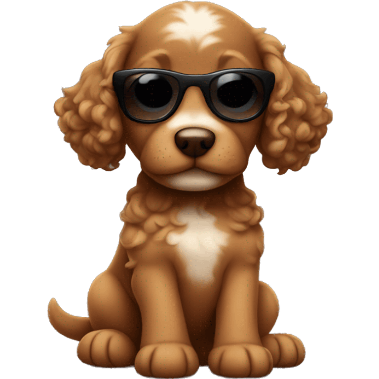 Brown puppy with curly hair wearing sunglasses emoji