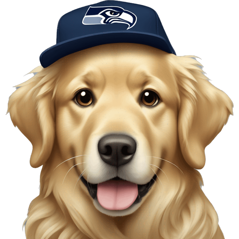 Golden retriever wearing Seattle Seahawks hat emoji