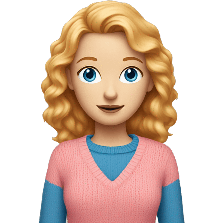 Strawberry Blonde woman with blue eyes and a pink sweater emoji