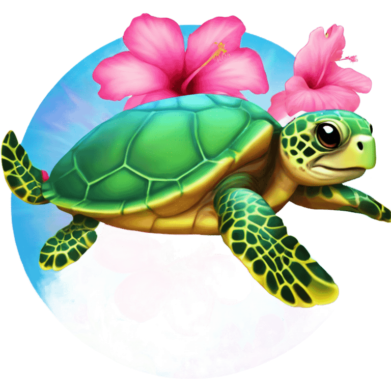 Lisa Frank rainbow Sea turtle with hibiscus  emoji