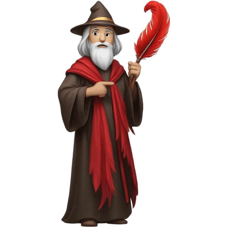 wizard holding a red feather emoji