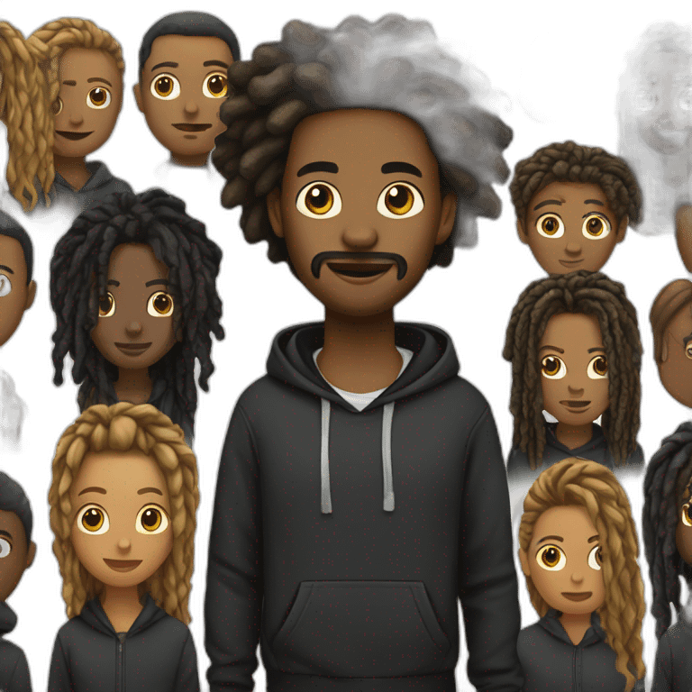 A black guy with dread locks in the back wearing a black hoodie hasn’t mustache emoji