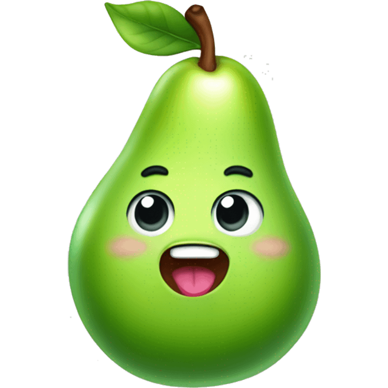 Shiny Green Cute pear with tongue emoji