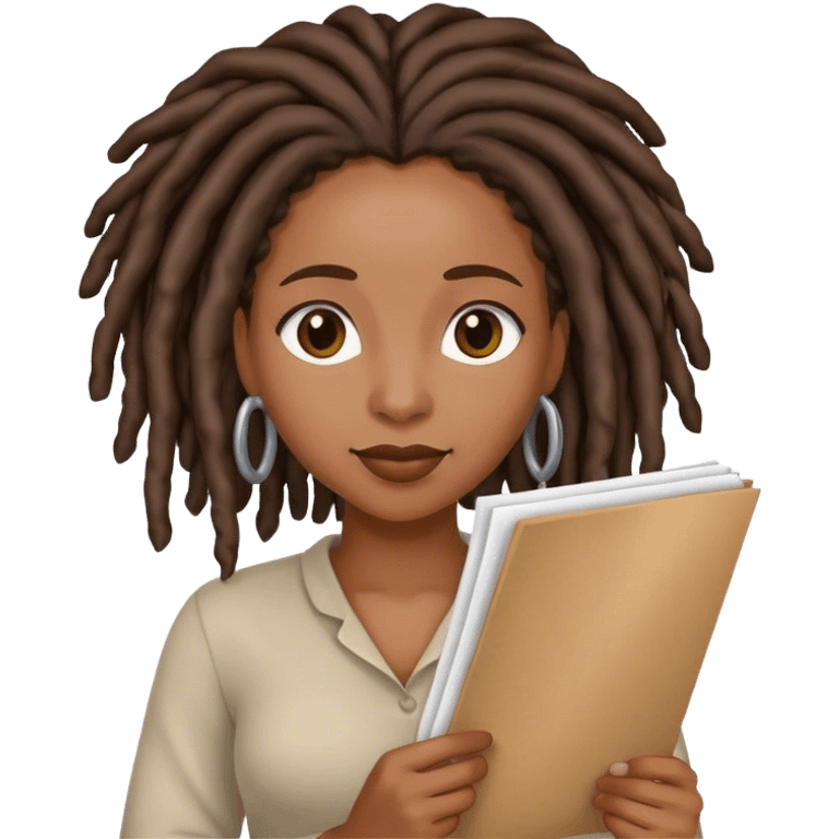 Black woman with locs holding a list emoji