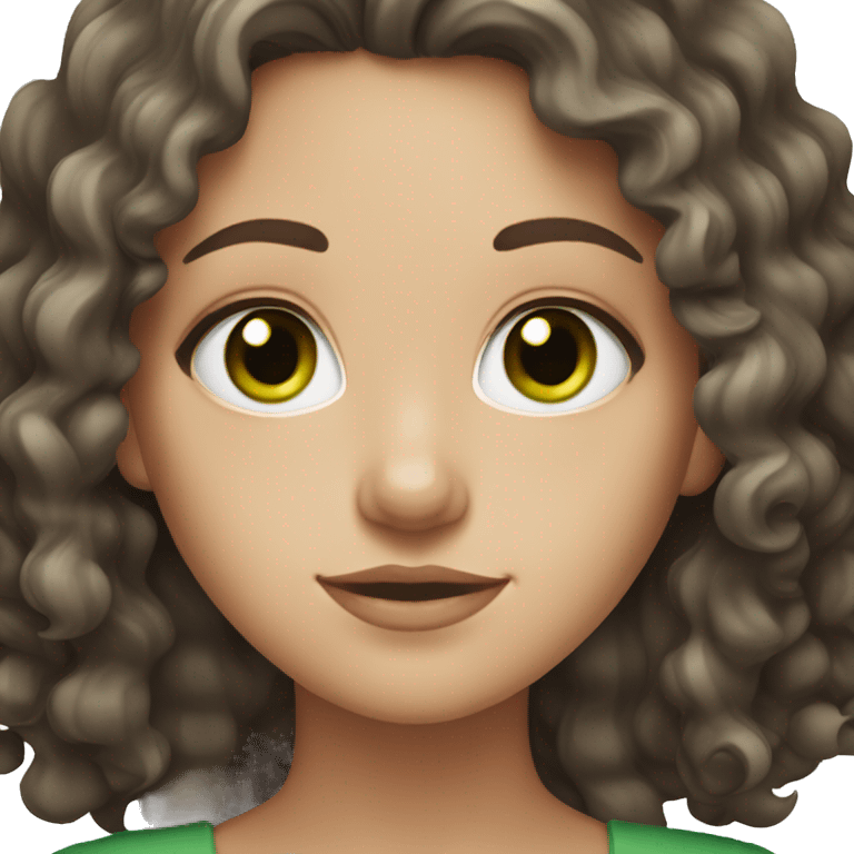 White girl with dark brown curly hair and green eyes emoji