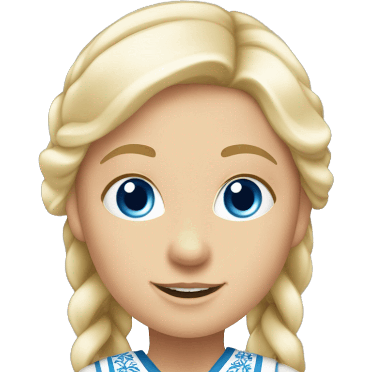 A girl with blond her blue eyes wearing a norwigan bunad from øst Telemark  emoji