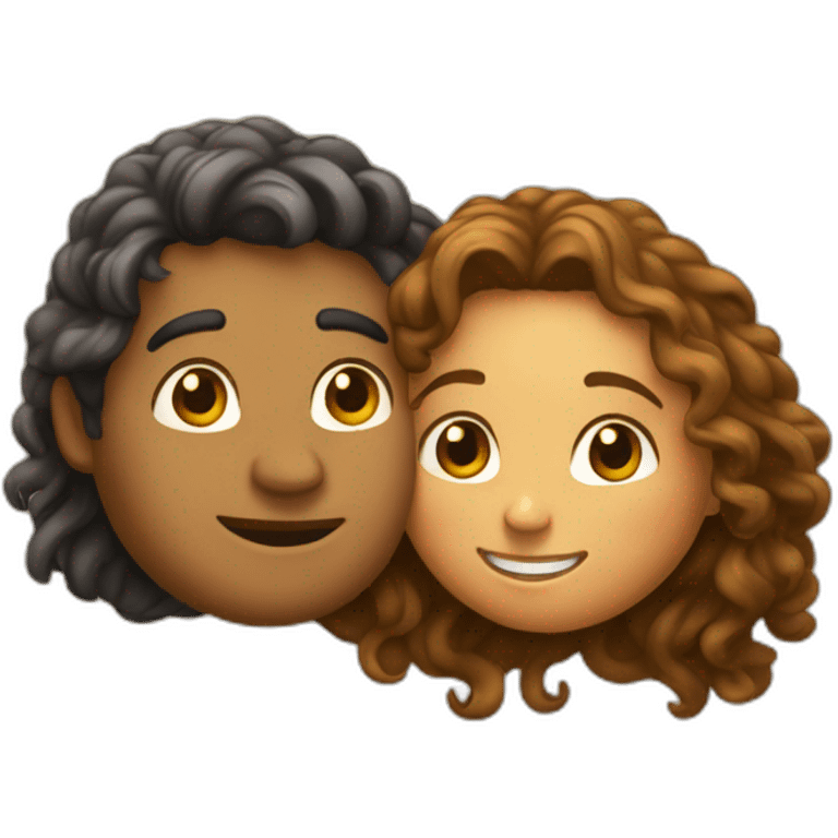 Hug between a polynesian guy and a long curly light brown hair woman emoji