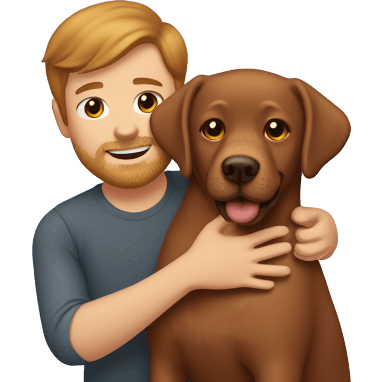 Red Labrador giving brown haired man a hug emoji