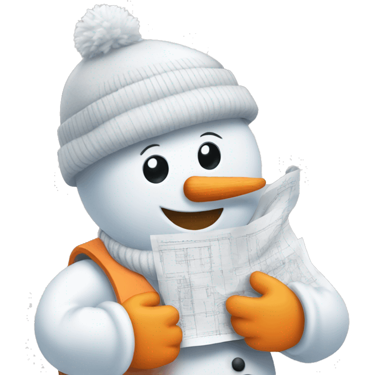 snowman holding construction plans emoji