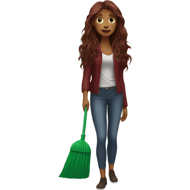 Beautiful burgundy long haired woman taking out the trash emoji