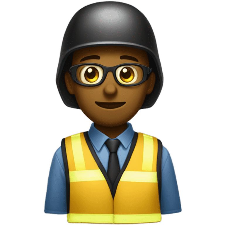 Trabalhador negro com capacete de segurança amarelo e óculos emoji