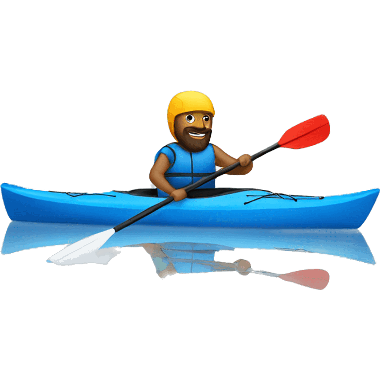 Man with beard kayaking blue kayak emoji