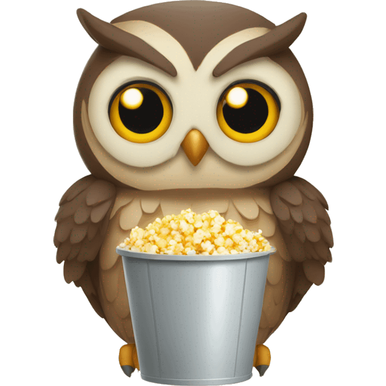 owl with a bucket of popcorn emoji