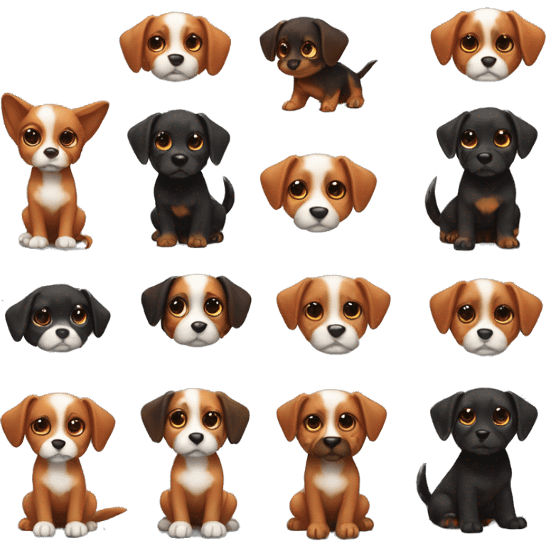 Red Puppy with pointy ears with black and brown tortoiseshell without white with pointy ears emoji