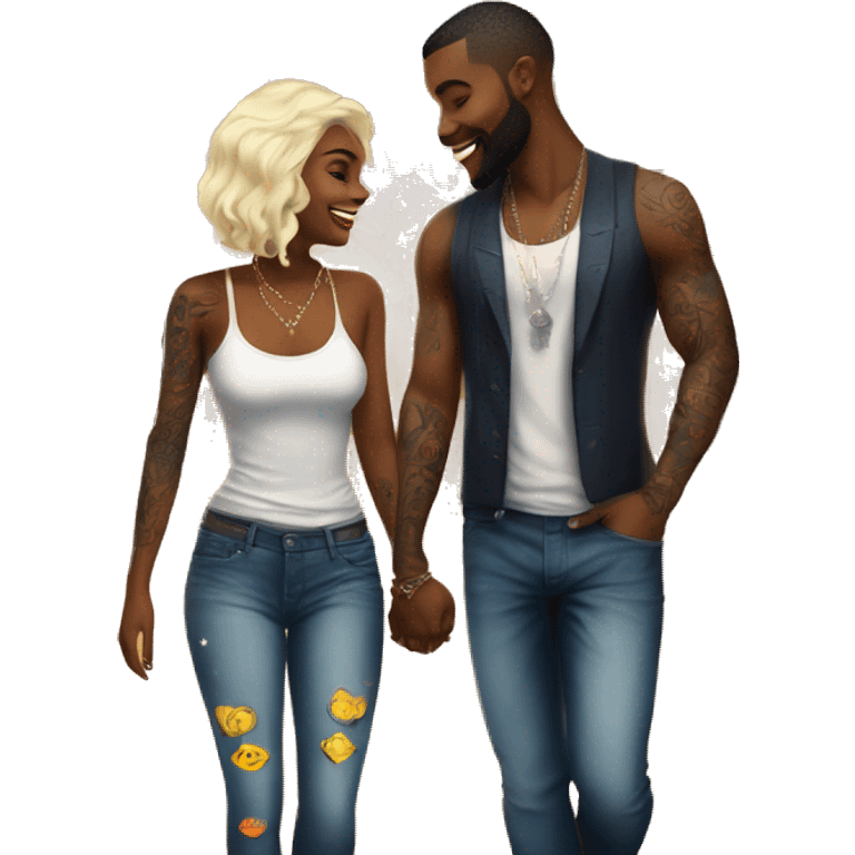 Romantic carnival date for beautiful tattooed couple emoji