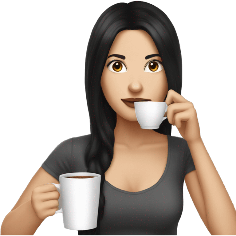 White girl black hair sipping coffee  emoji