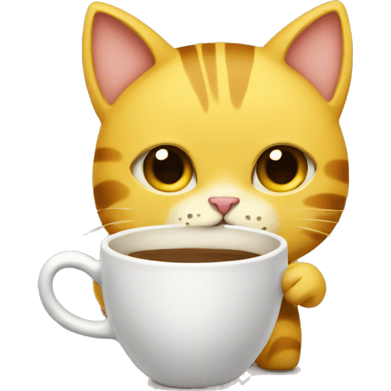 a yellow cat holding a coffee emoji