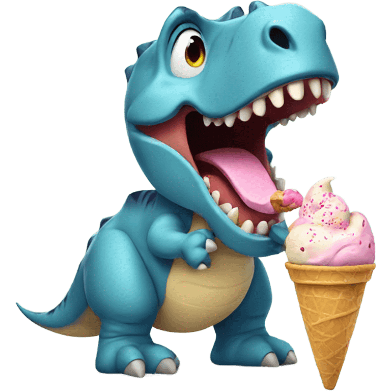 Dinosaur eating an ice cream emoji