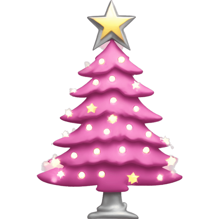 pink christmas tree with fairylights and a silver star emoji