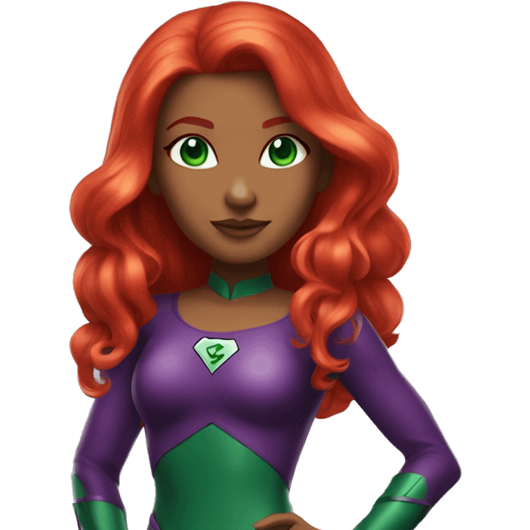 dc comics starfire firey red hair; purple outfit; emerald green eyes emoji