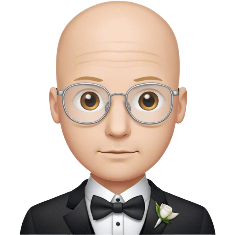 bald male groom with small rectangle silver metal wire frames emoji