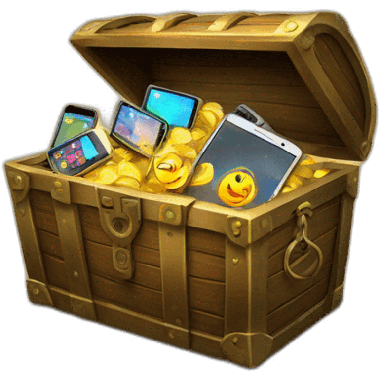 open treasure chest full of smartphones emoji