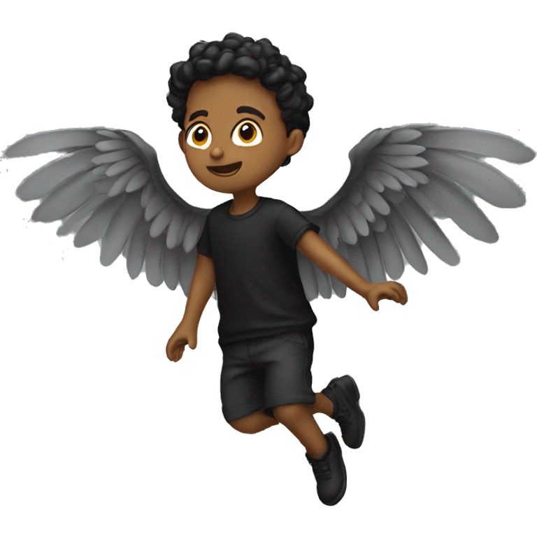 winged falling boy in black emoji