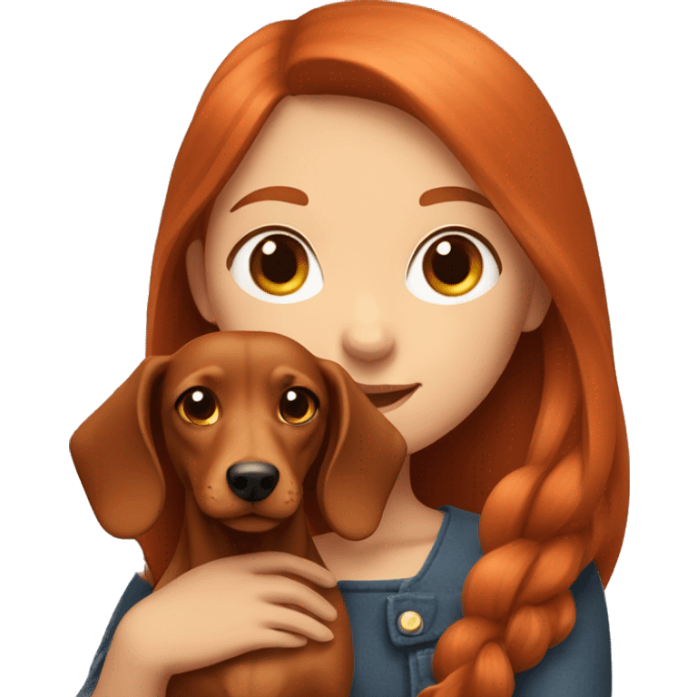 red-haired young girl with a dachshund in her arms emoji