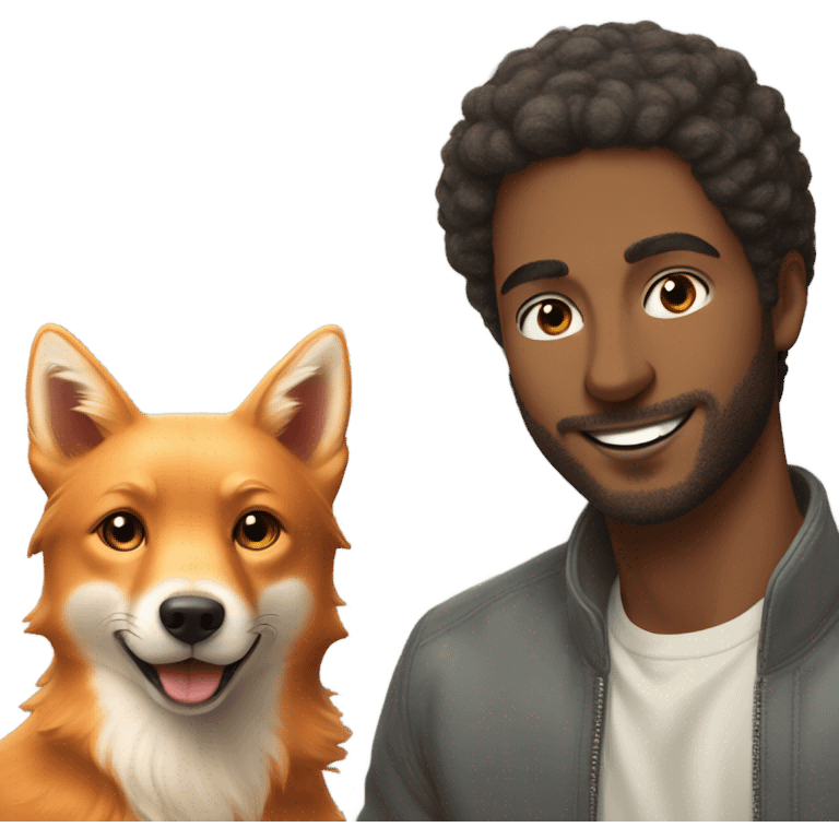  Handsome man and fluffy fox red labrador  emoji