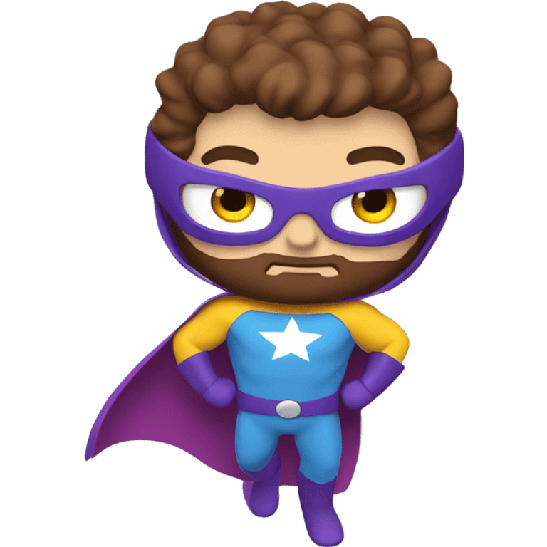 flying super hero, purple & yellow costume, white skin, blue eyes, chestnut brown hair & beard emoji