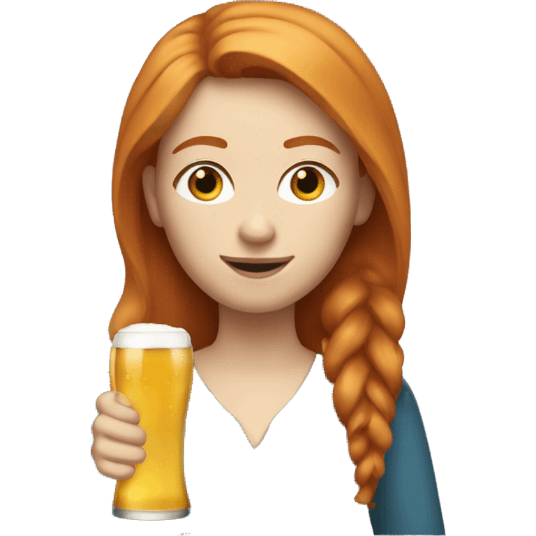 ginger straight hair and blue eyes woman with a beer on the hand emoji