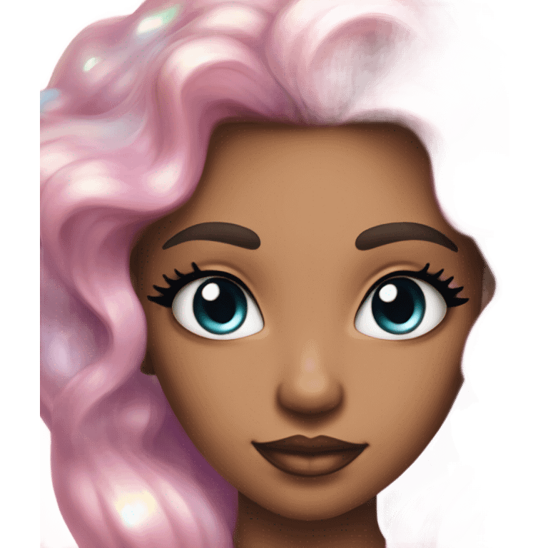 tan mermaid, magical, pink lips, iridescent, mystical, shiny, holographic, highlights, scales  emoji